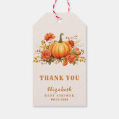 Onze kleine pompoen bloemige Herfst Baby shower gu Cadeaulabel (Achterkant)