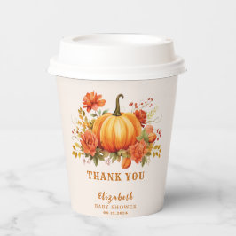 Onze kleine pompoen bloemige Herfst Baby shower gu Papieren Bekers
