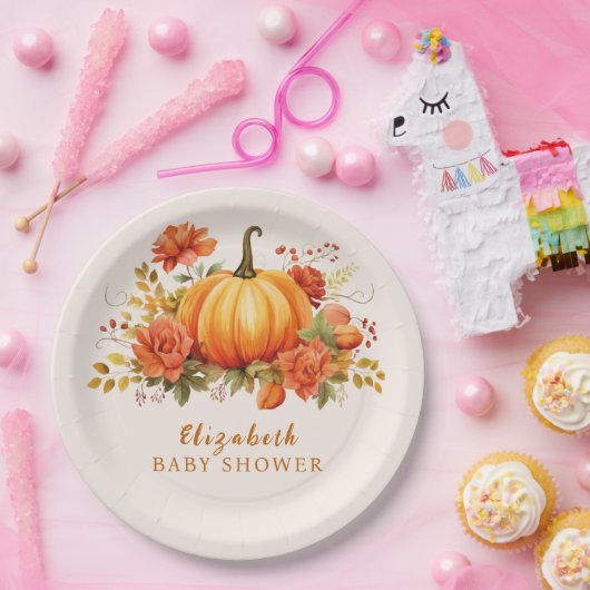 Onze kleine pompoen bloemige Herfst Baby shower Papieren Bordje (Feest)
