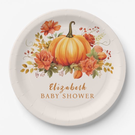 Onze kleine pompoen bloemige Herfst Baby shower Papieren Bordje (Voorkant)