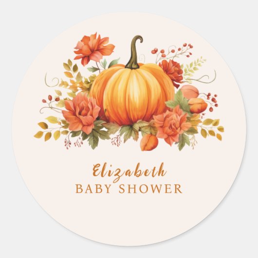 Onze kleine pompoen bloemige Herfst Baby shower Ronde Sticker (Voorkant)