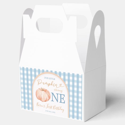 Onze kleine pompoen Boho Blue Gingham 1e verjaarda Bedankdoosjes (Geopend)