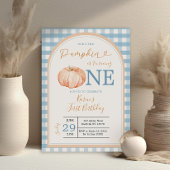 Onze kleine pompoen Boho Blue Gingham 1e verjaarda Kaart