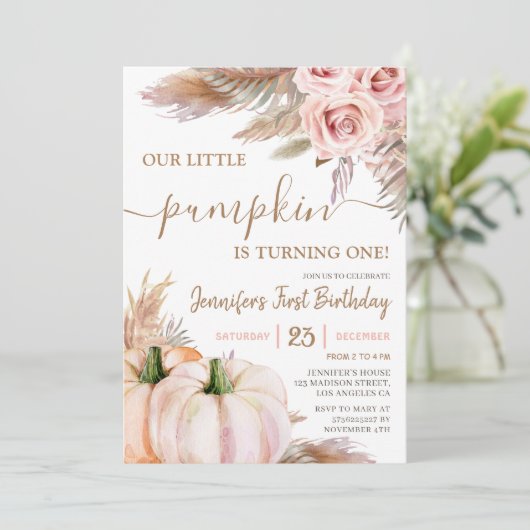 Onze kleine pompoen | Boho Herfst Meisje 1e Verjaa Kaart (Staand voorkant)