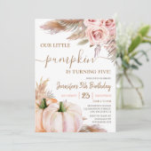 Onze kleine pompoen | Boho Herfst Meisje 5e verjaa Kaart (Staand voorkant)