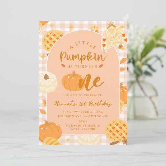 Onze kleine pompoen Boho Sinaasappel 1e verjaardag Kaart (Staand voorkant)