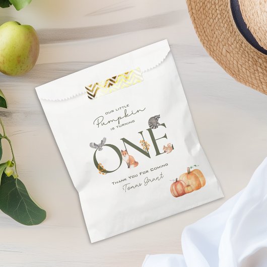Onze kleine pompoen bos dieren eerste verjaardag bedankzakje