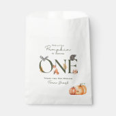 Onze kleine pompoen bos dieren eerste verjaardag bedankzakje (Voorkant)