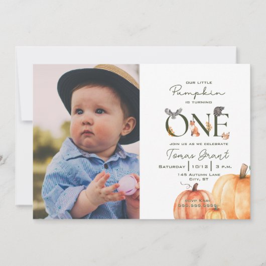 Onze kleine pompoen bos Herfst eerste verjaardag Kaart (Voorkant)