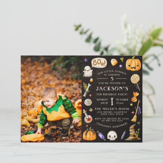 Onze kleine pompoen | Cute Halloween Birthday Part Kaart (Staand voorkant)