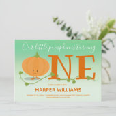 Onze kleine pompoen draaien een 1e verjaardag groe kaart (Staand voorkant)