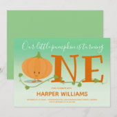 Onze kleine pompoen draaien een 1e verjaardag groe kaart (Voorkant / Achterkant)