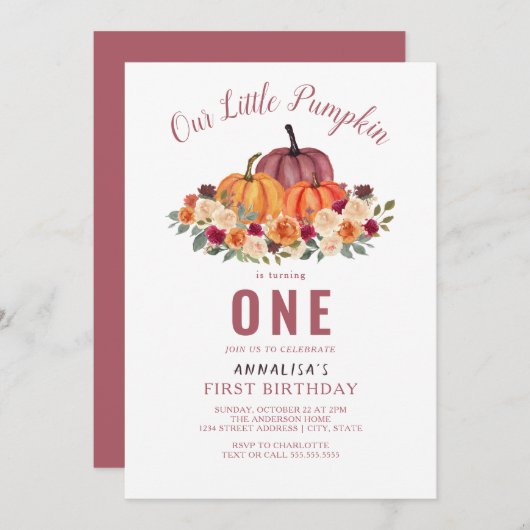 Onze kleine pompoen draaien een eerste verjaardag kaart (Voorkant / Achterkant)