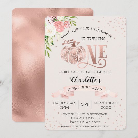 Onze kleine pompoen draaien één eerste verjaardag kaart (Voorkant / Achterkant)