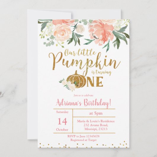 Onze kleine pompoen draaien één uitnodiging om (Voorkant)