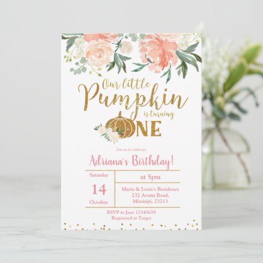 Onze kleine pompoen draaien één uitnodiging om (Staand voorkant)