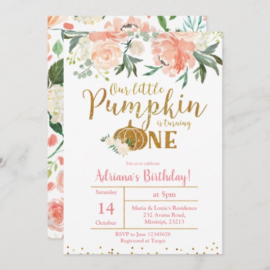 Onze kleine pompoen draaien één uitnodiging om (Voorkant / Achterkant)