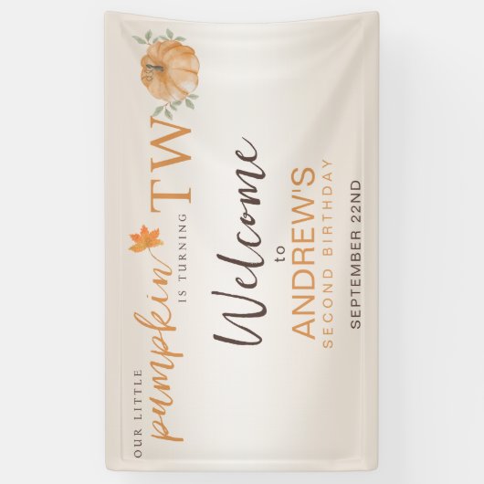 Onze kleine pompoen draaien TW Herfst 2e verjaarda Spandoek (Verticaal)