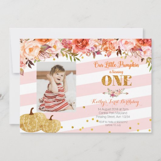 Onze kleine pompoen draait één uitnodiging om (Voorkant)