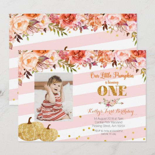 Onze kleine pompoen draait één uitnodiging om (Voorkant / Achterkant)