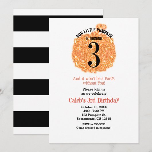 Onze kleine pompoen DRIE 3e verjaardagsfeestje Kaart (Voorkant / Achterkant)