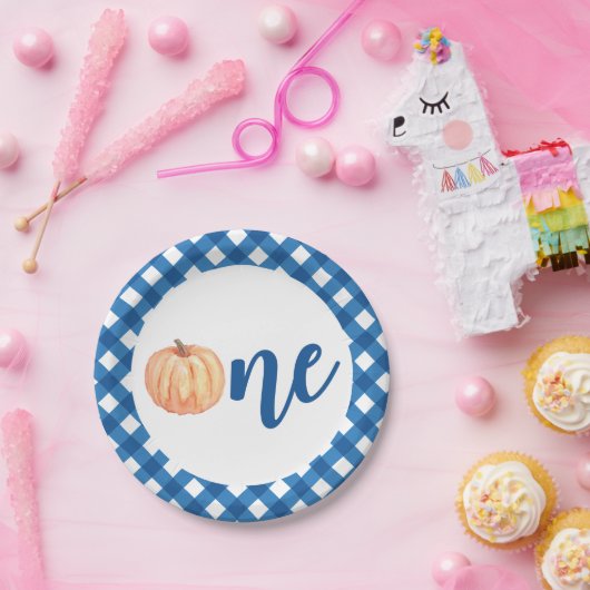 Onze kleine pompoen Een blauwe eerste verjaardag Papieren Bordje (Feest)