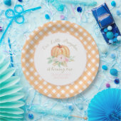 Onze kleine pompoen eerste verjaardag bloemenplaid papieren bordje (Feest)