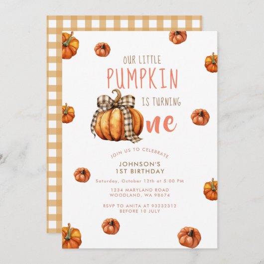 Onze kleine pompoen eerste verjaardag boog pompoen kaart (Voorkant / Achterkant)