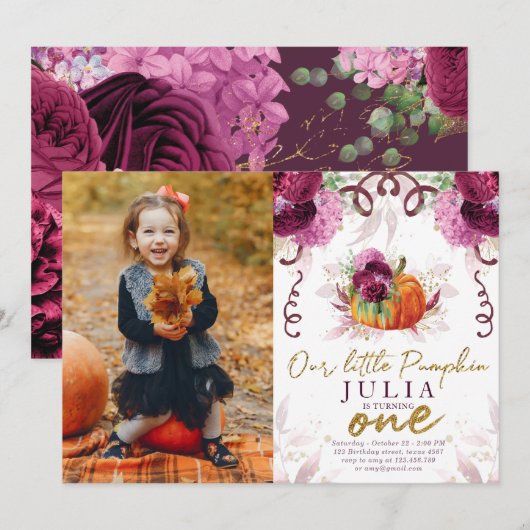 Onze kleine pompoen eerste verjaardag Bourgogne fo Kaart (Voorkant / Achterkant)