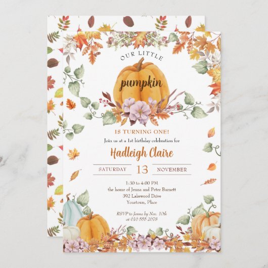 Onze kleine pompoen eerste verjaardag kaart (Voorkant / Achterkant)