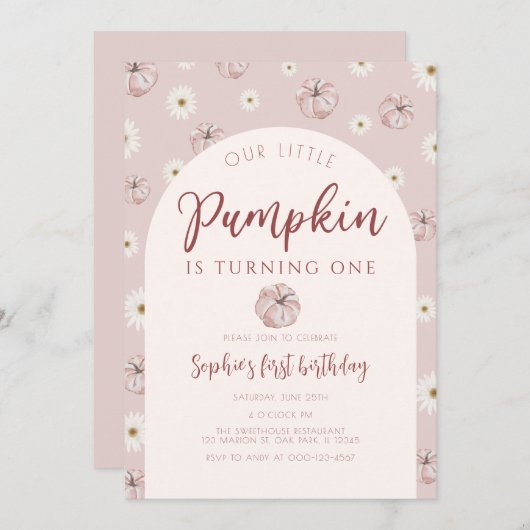 Onze kleine pompoen eerste verjaardag kaart (Voorkant / Achterkant)