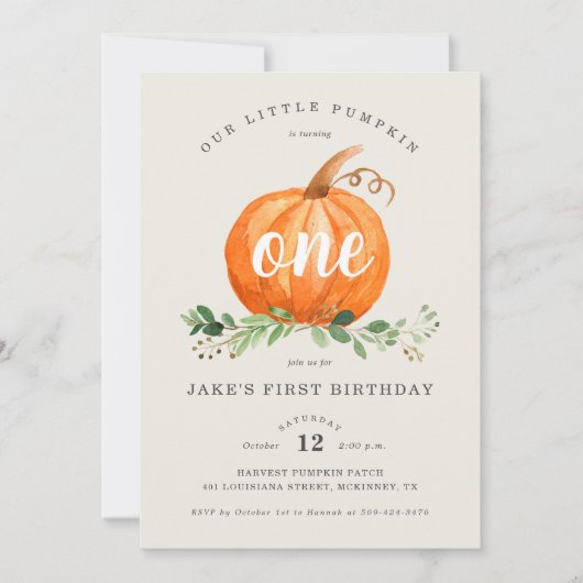 Onze kleine pompoen eerste verjaardag kaart (Voorkant)