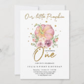 Onze kleine pompoen eerste verjaardag roze kaart (Voorkant)