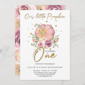 Onze kleine pompoen eerste verjaardag roze kaart (Voorkant / Achterkant)