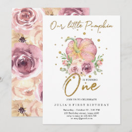 Onze kleine pompoen eerste verjaardag roze kaart