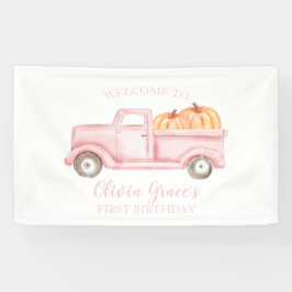 Onze Kleine Pompoen Eerste Verjaardag roze vrachtw Spandoek