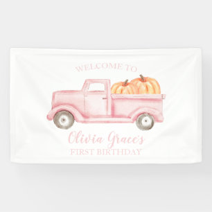 Onze Kleine Pompoen Eerste Verjaardag roze vrachtw Spandoek