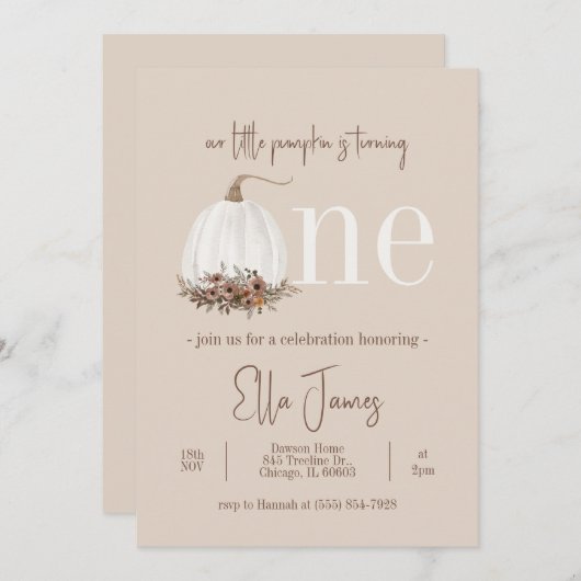 Onze kleine pompoen eerste verjaardag uitnodiging (Voorkant / Achterkant)