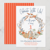 Onze kleine pompoen eerste verjaardag uitnodiging (Voorkant / Achterkant)