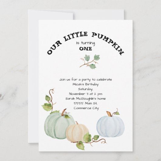 Onze kleine pompoen eerste verjaardag uitnodiging (Voorkant)