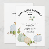 Onze kleine pompoen eerste verjaardag uitnodiging (Voorkant / Achterkant)