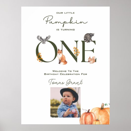 Onze kleine pompoen eerste verjaardag welkom Poste Poster (Voorkant)