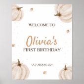 Onze kleine pompoen eerste verjaardag welkomstbord poster (Voorkant)