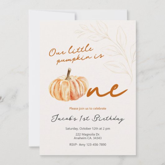 Onze kleine pompoen eerste verjaardagsfeestje Uitn Kaart (Voorkant)