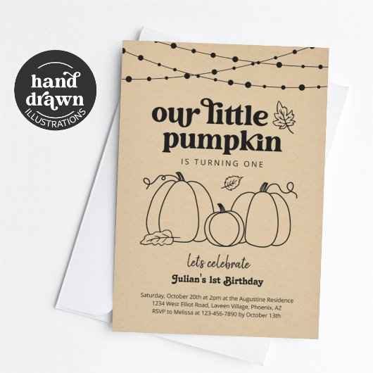 Onze kleine pompoen eerste verjaardagsfeestuitnodi kaart