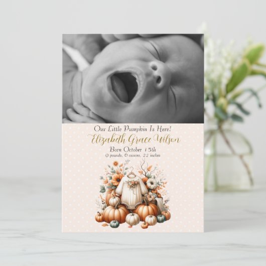 Onze kleine pompoen foto feestdagenkaart (Staand voorkant)