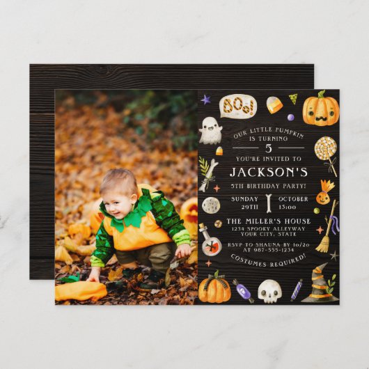 Onze kleine pompoen | Foto van Cute Halloween Birt Uitnodiging Briefkaart (Voorkant / Achterkant)