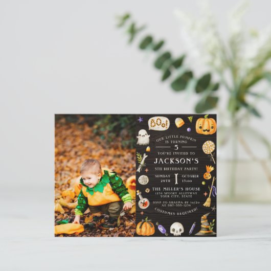 Onze kleine pompoen | Foto van Cute Halloween Birt Uitnodiging Briefkaart (Staand voorkant)