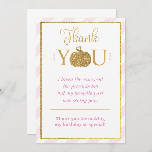 Onze kleine pompoen goud roze verjaardag dank u kaart (Voorkant / Achterkant)