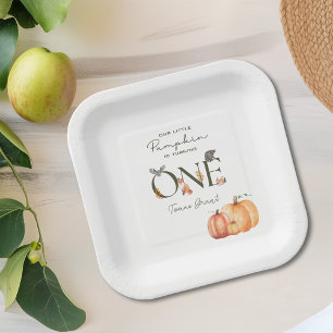 Onze kleine pompoen Herfst 1e Verjaardag Papier Bo Papieren Bordje